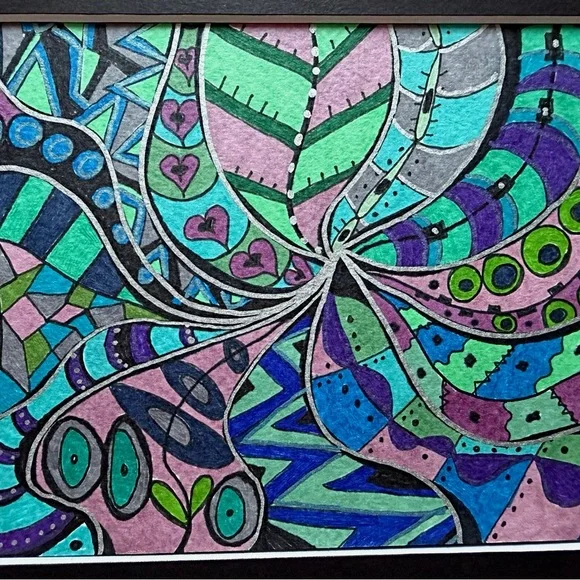 Original hand drawn intuitive abstract art with mat. Art is 5 x 7, with mat - Picture 2 of 5